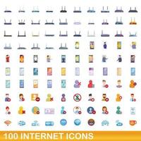 100 Internet-Icons gesetzt, Cartoon-Stil vektor