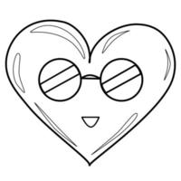 konturfärgning leende hjärta i runda glasögon vektor