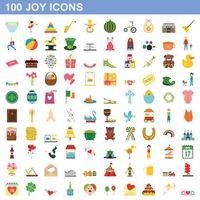 100 Freude Symbole gesetzt, flacher Stil vektor