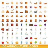 100 landwirtschaftliche Symbole im Cartoon-Stil vektor