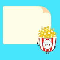 söt rolig popcorn affisch karaktär. vektor handritad tecknad kawaii karaktär illustration. isolerade blå bakgrund. popcorn affisch