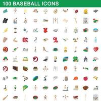 100 Baseball-Icons gesetzt, Cartoon-Stil vektor