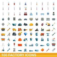 100 fabriksikoner set, tecknad stil vektor