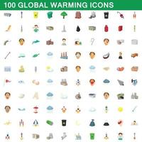 100 Symbole für die globale Erwärmung im Cartoon-Stil vektor