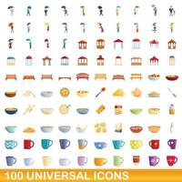 100 universella ikoner set, tecknad stil vektor