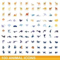 100 Tiersymbole im Cartoon-Stil vektor