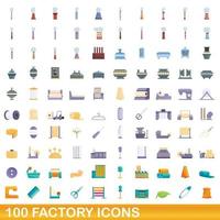 100 fabriksikoner set, tecknad stil vektor