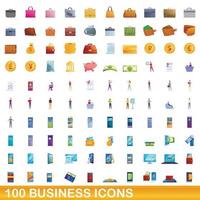 100 business ikoner set, tecknad stil vektor