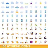 100 hygienikoner set, tecknad stil vektor