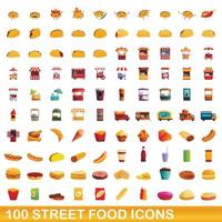 100 Streetfood-Icons im Cartoon-Stil vektor