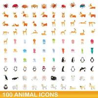 100 Tiersymbole im Cartoon-Stil vektor