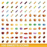 100 Süßigkeiten-Icons gesetzt, Cartoon-Stil vektor