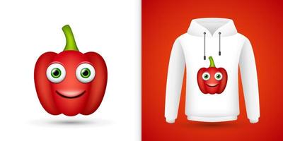 röd paprika på vit sweatshirt hoodie. vektor