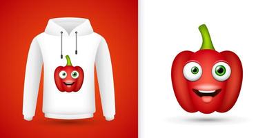 röd paprika på vit sweatshirt hoodie. vektor