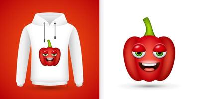 röd paprika på vit sweatshirt hoodie. vektor