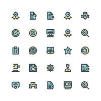 Business-Qualitätsstandards und Anforderungen Vektor Icon Set Pack im Umriss-Farbstil