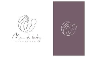 mor och baby logotyp design vektor i dispositionsstil