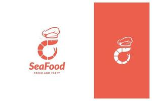 Garnelen mit Kochmütze, Meeresfrüchte-Logo-Design-Vektor vektor