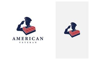 salutierende amerikanische Soldaten mit Logo-Designvektor der amerikanischen Flagge vektor