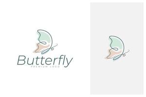 Schönheit buntes fliegendes Schmetterlingslogo mit einfachem minimalistischem Linienkunst-Monoline-Stil vektor