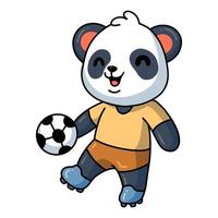 niedlicher Cartoon des kleinen Pandas, der Fußball spielt vektor