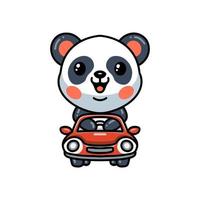 niedlicher panda-cartoon, der das auto fährt vektor