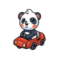 niedlicher panda-cartoon, der rotes auto fährt vektor