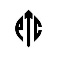PTC-Kreisbuchstaben-Logo-Design mit Kreis- und Ellipsenform. ptc-ellipsenbuchstaben mit typografischem stil. Die drei Initialen bilden ein Kreislogo. ptc-Kreis-Emblem abstrakter Monogramm-Buchstaben-Markierungsvektor. vektor
