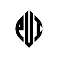 Pui-Kreis-Buchstaben-Logo-Design mit Kreis- und Ellipsenform. Pui-Ellipsenbuchstaben mit typografischem Stil. Die drei Initialen bilden ein Kreislogo. Pui-Kreis-Emblem abstrakter Monogramm-Buchstaben-Markenvektor. vektor
