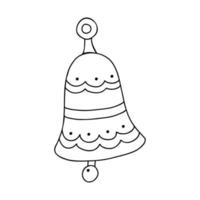 eine Glocke mit Weihnachtsschmuck im Doodle-Stil. die skizze ist handgezeichnet und isoliert auf weiß. element des neujahrs- und weihnachtsdesigns. Umrisszeichnung. schwarz-weiße Vektorillustration vektor