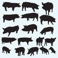 svart siluett av en gris djur vektor