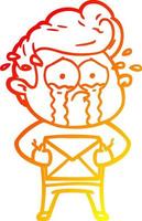 warme Gradientenlinie Zeichnung Cartoon weinender Mann, der Brief erhält vektor