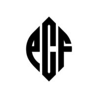 pcf-Kreisbuchstaben-Logo-Design mit Kreis- und Ellipsenform. PCF-Ellipsenbuchstaben mit typografischem Stil. Die drei Initialen bilden ein Kreislogo. PCF-Kreis-Emblem abstrakter Monogramm-Buchstaben-Markierungsvektor. vektor