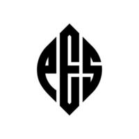 pes-Kreis-Buchstaben-Logo-Design mit Kreis- und Ellipsenform. Pes-Ellipsenbuchstaben mit typografischem Stil. Die drei Initialen bilden ein Kreislogo. Pes-Kreis-Emblem abstrakter Monogramm-Buchstaben-Markierungsvektor. vektor