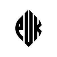 Puk-Kreis-Buchstaben-Logo-Design mit Kreis- und Ellipsenform. Puk-Ellipsenbuchstaben mit typografischem Stil. Die drei Initialen bilden ein Kreislogo. Puk-Kreis-Emblem abstrakter Monogramm-Buchstaben-Markierungsvektor. vektor