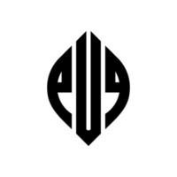 Puq-Kreis-Buchstaben-Logo-Design mit Kreis- und Ellipsenform. Puq-Ellipsenbuchstaben mit typografischem Stil. Die drei Initialen bilden ein Kreislogo. Puq-Kreis-Emblem abstrakter Monogramm-Buchstaben-Markierungsvektor. vektor