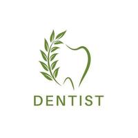 dental logotyp design, natur med gröna blad linje symbol, tandläkare, enkel vektor mall