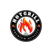 varm grill emblem design logotyp, brand och restaurang ikon, röd brand ikon vektor