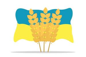öra av vete på en isolerad bakgrund med ukrainska flaggan. blått och gult. mat spannmål vektor platt illustration.
