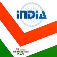 Indiens självständighetsdag, 15 augusti text med saffranstecken med indiska element och blått ashokhjul på färgbakgrund vektor