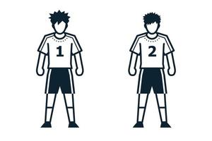 fotbollsspelare, människor och kläder ikoner med vit bakgrund vektor