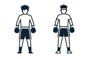 thaiboxning, muaythai, boxning, sportspelare, människor och kläder ikoner med vit bakgrund vektor