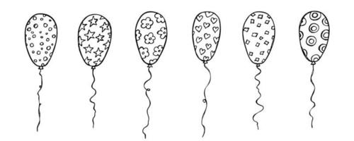 hand gezeichneter satz fliegender ballonillustration. Geburtstagsfeier-Ballon-Doodle. Feiertagscliparts. vektor