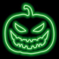neongrön pumpa kontur för halloween med utskurna onda ansikte på svart bakgrund vektor