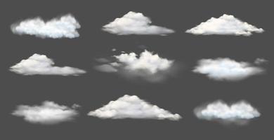 samling av vita moln eller dimma av olika former, vektorillustration av naturdesignelement vektor