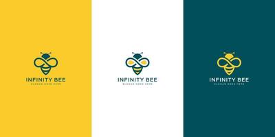 Honigbienen-Logo mit goldenem Infinity-Line-Art-Design vektor