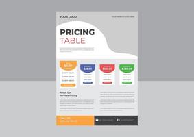 Modern aussehendes Preistabellendesign mit Flyer mit vier Abonnementplänen, Preisdiagrammvorlage, Businessplan-Preisraster-Flyer, .Vektor-Infografik-Vorlage. vektor