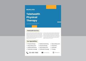 telehealth telemedicintjänster flyer affisch design. utformning av broschyrer för telehälsotjänster hemifrån. telemedicin tjänst tillgänglig flyer. vektor