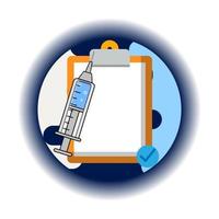 Symbol medizinische Kunststoffspritze mit Papier für Checklistenr