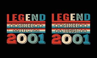 legend sedan juli och augusti födelsedag vintage t-shirt design. vektor